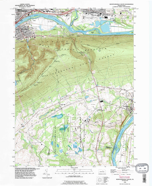 Classic USGS Montoursville South Pennsylvania 7.5'x7.5' Topo Map Image