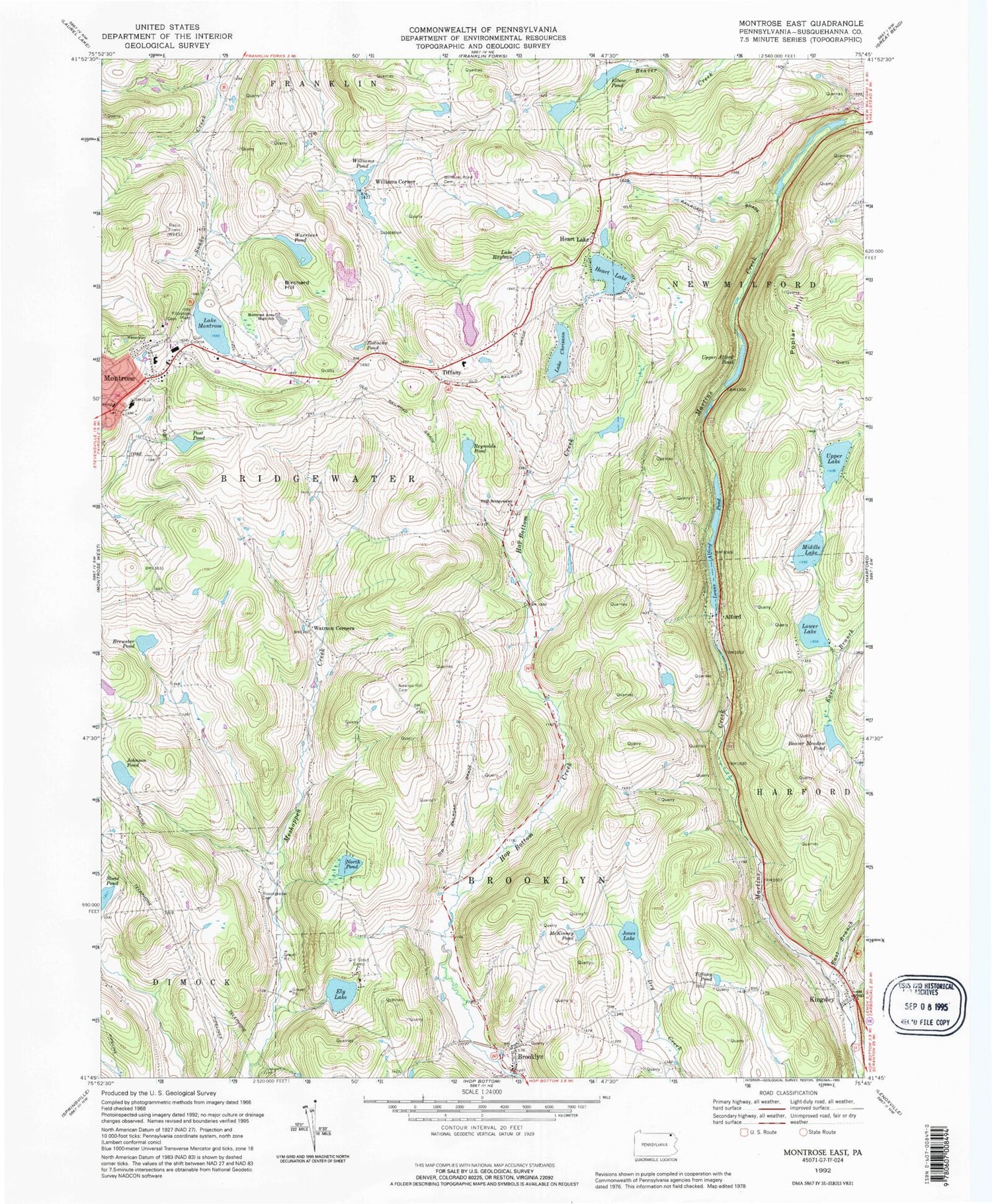 Classic USGS Montrose East Pennsylvania 7.5'x7.5' Topo Map Image