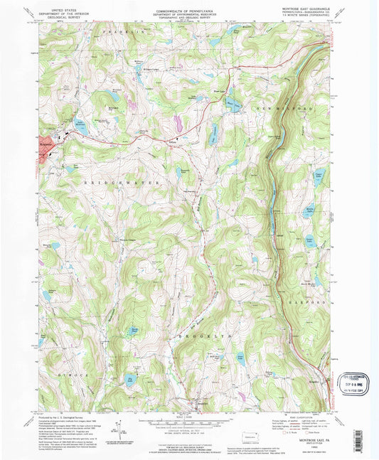 Classic USGS Montrose East Pennsylvania 7.5'x7.5' Topo Map Image