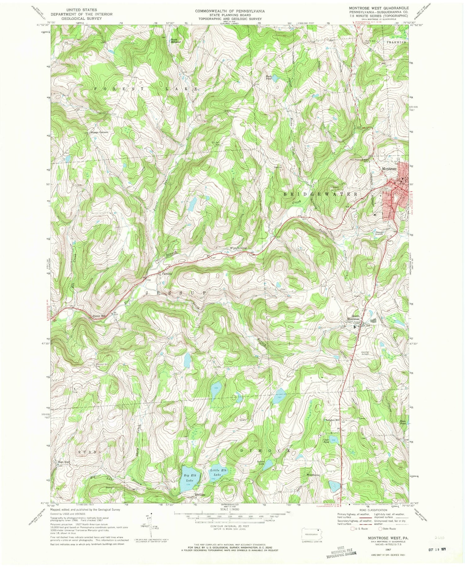 Classic USGS Montrose West Pennsylvania 7.5'x7.5' Topo Map Image