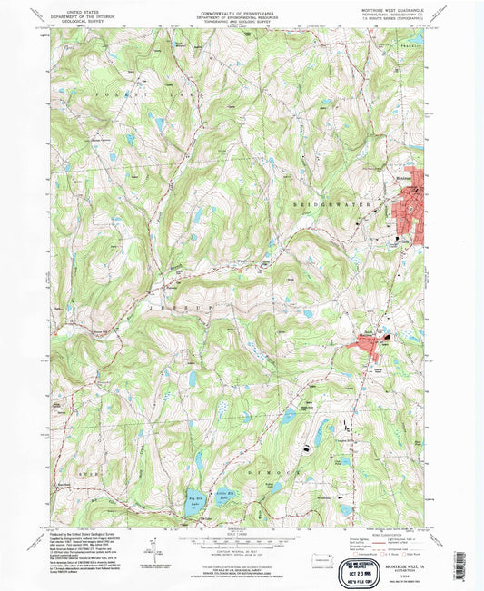 Classic USGS Montrose West Pennsylvania 7.5'x7.5' Topo Map Image