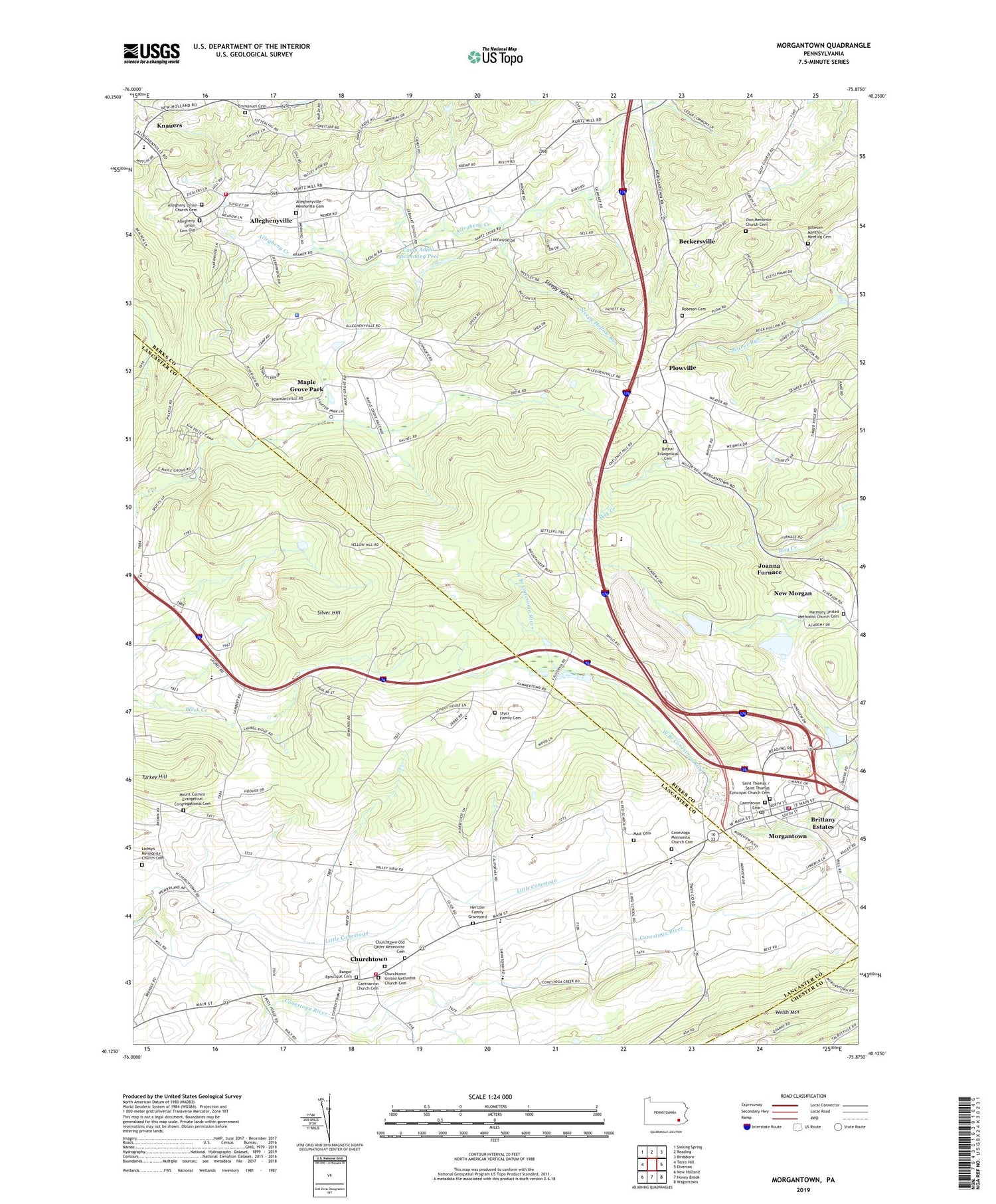 Morgantown Pennsylvania US Topo Map Image