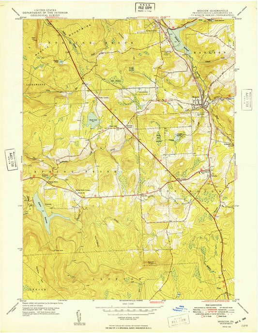 Classic USGS Moscow Pennsylvania 7.5'x7.5' Topo Map Image