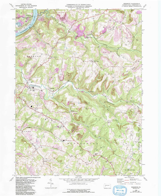 Classic USGS Mosgrove Pennsylvania 7.5'x7.5' Topo Map Image