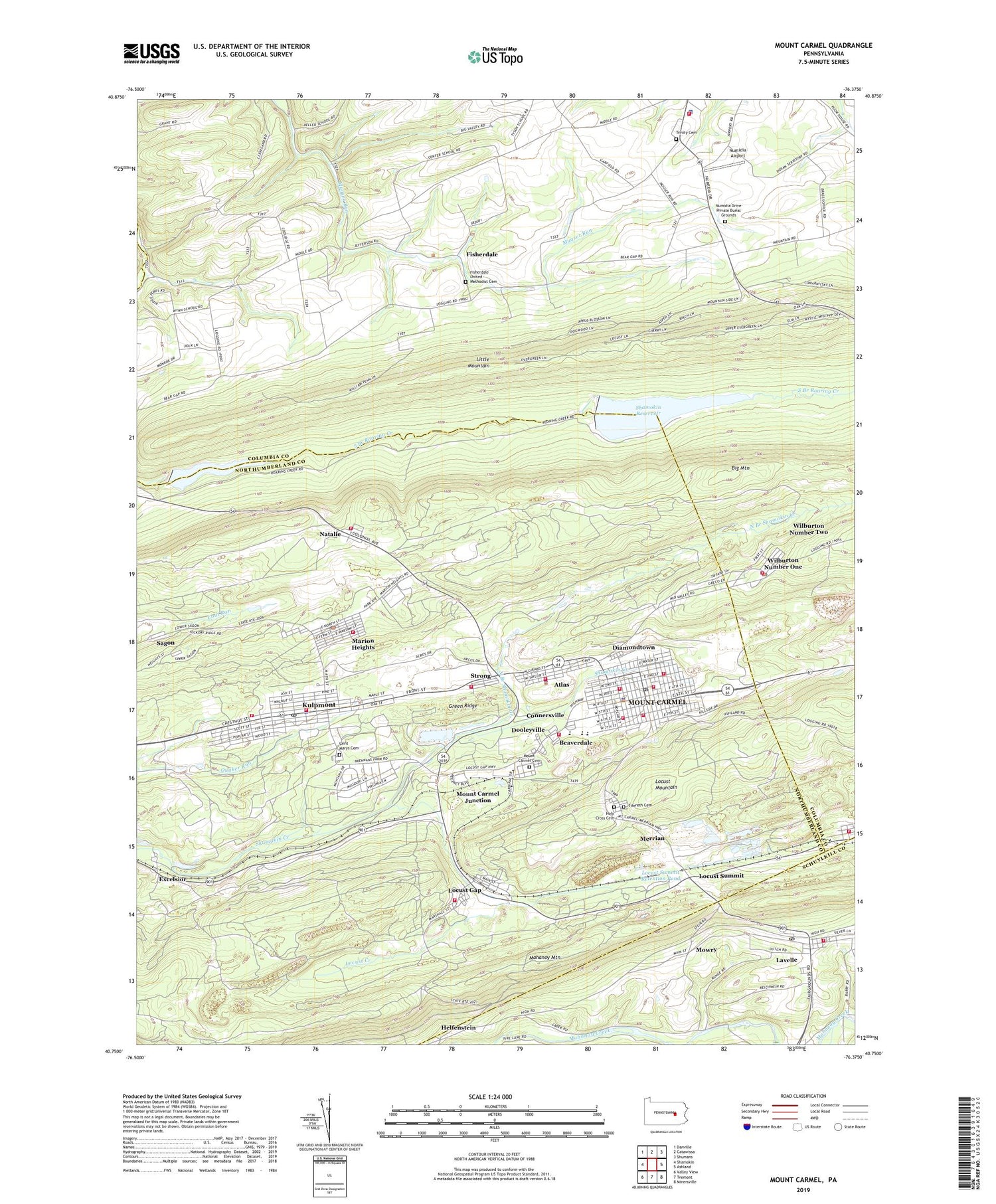 Mount Carmel Pennsylvania US Topo Map Image
