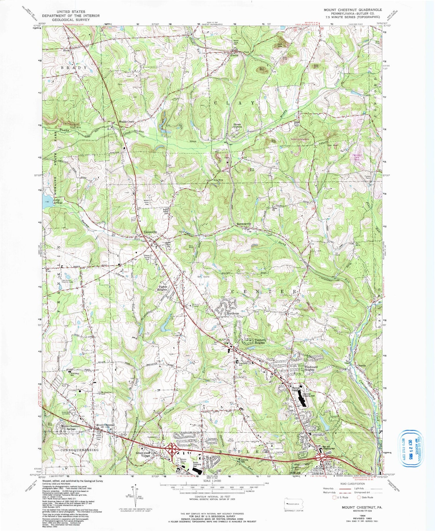 Classic USGS Mount Chestnut Pennsylvania 7.5'x7.5' Topo Map Image