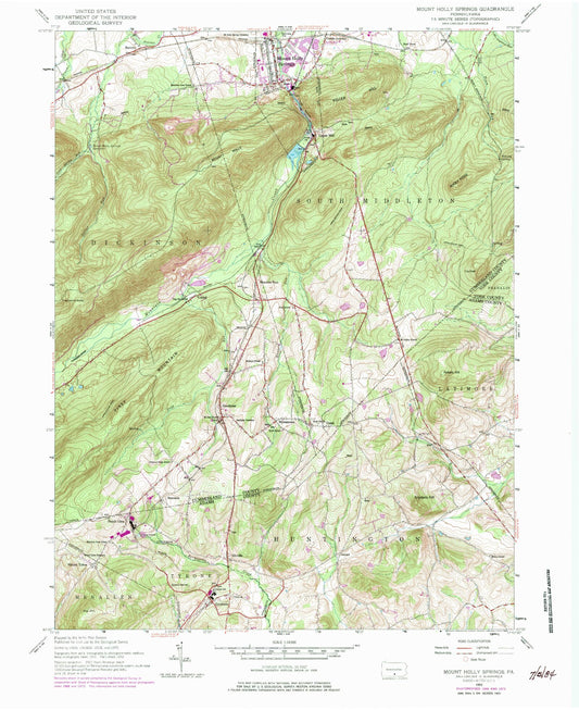 Classic USGS Mount Holly Springs Pennsylvania 7.5'x7.5' Topo Map Image