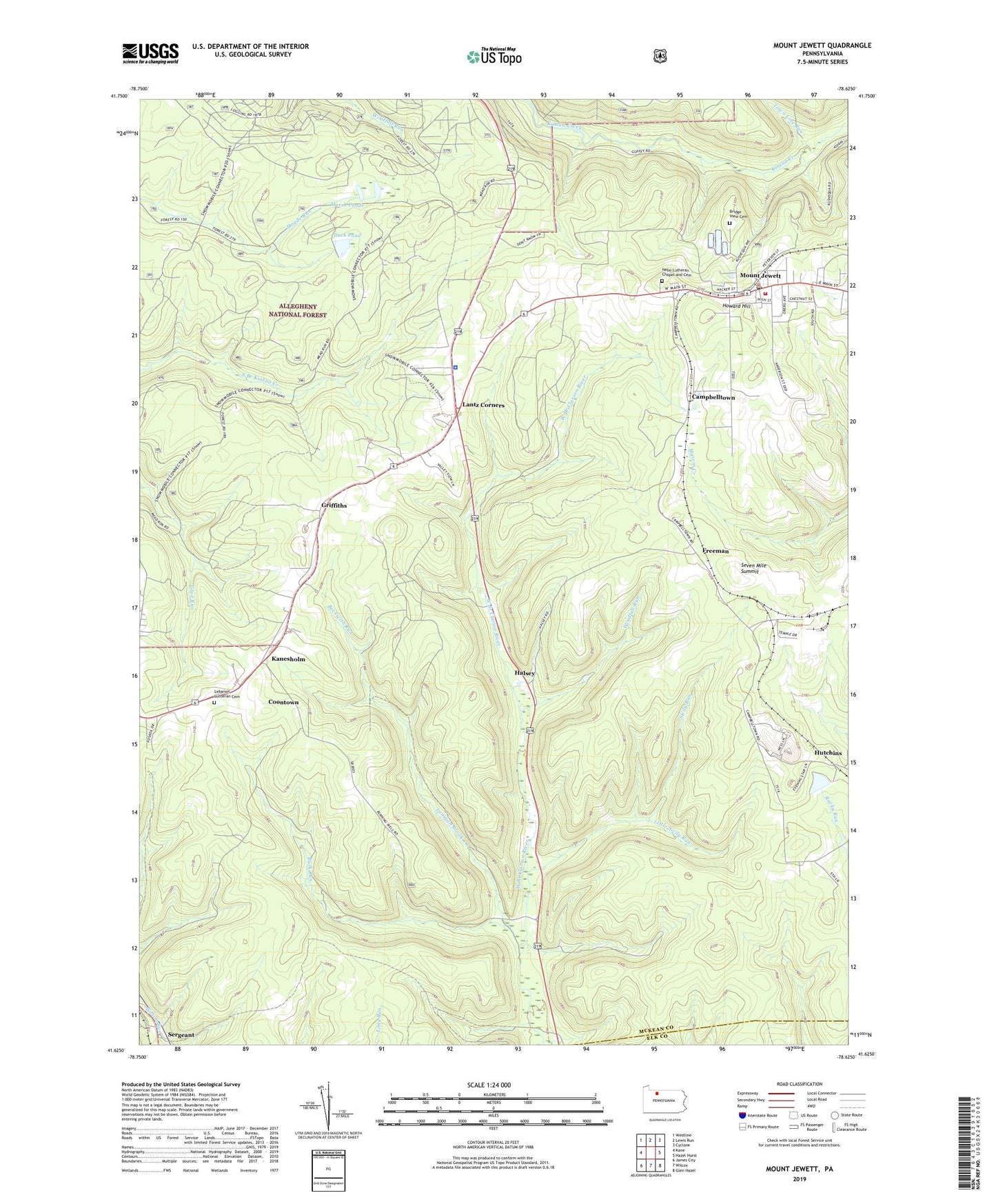 Mount Jewett Pennsylvania US Topo Map Image
