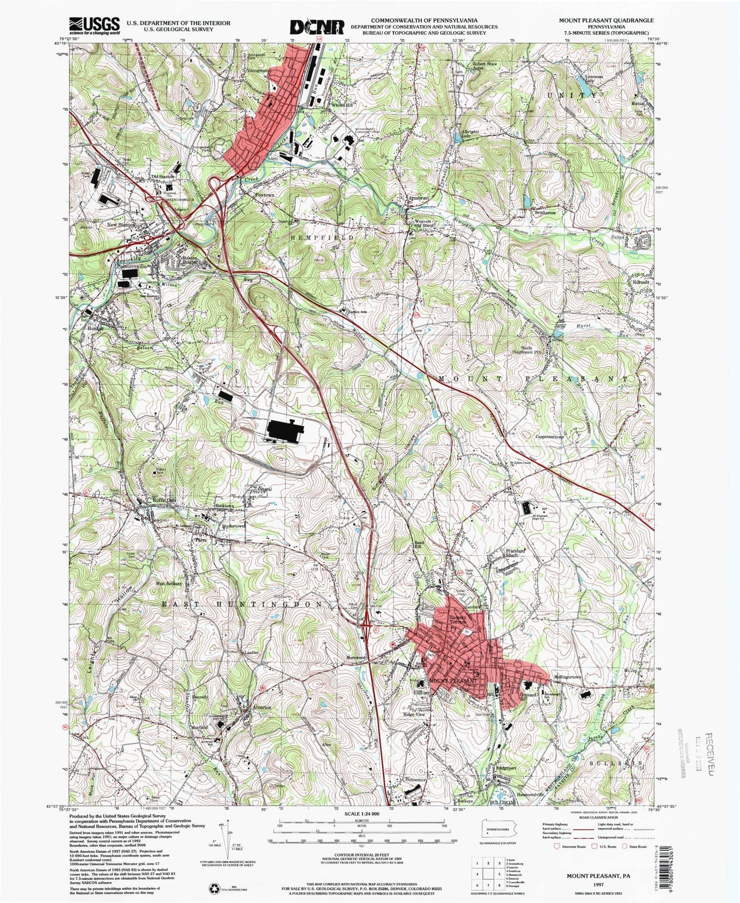 Classic USGS Mount Pleasant Pennsylvania 7.5'x7.5' Topo Map Image