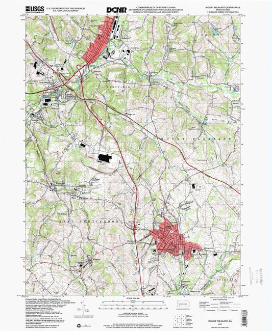 Classic USGS Mount Pleasant Pennsylvania 7.5'x7.5' Topo Map Image