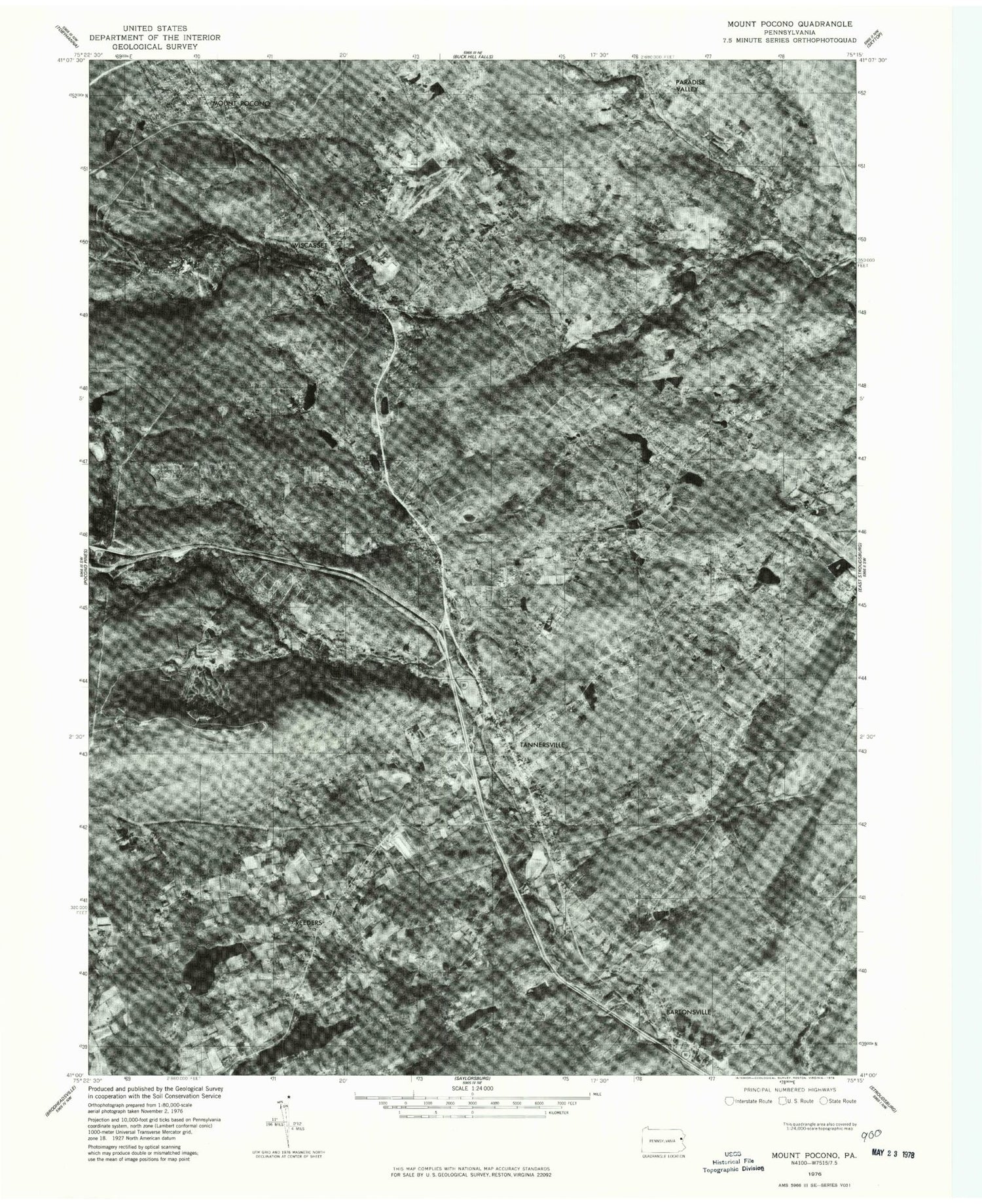 Classic USGS Mount Pocono Pennsylvania 7.5'x7.5' Topo Map Image