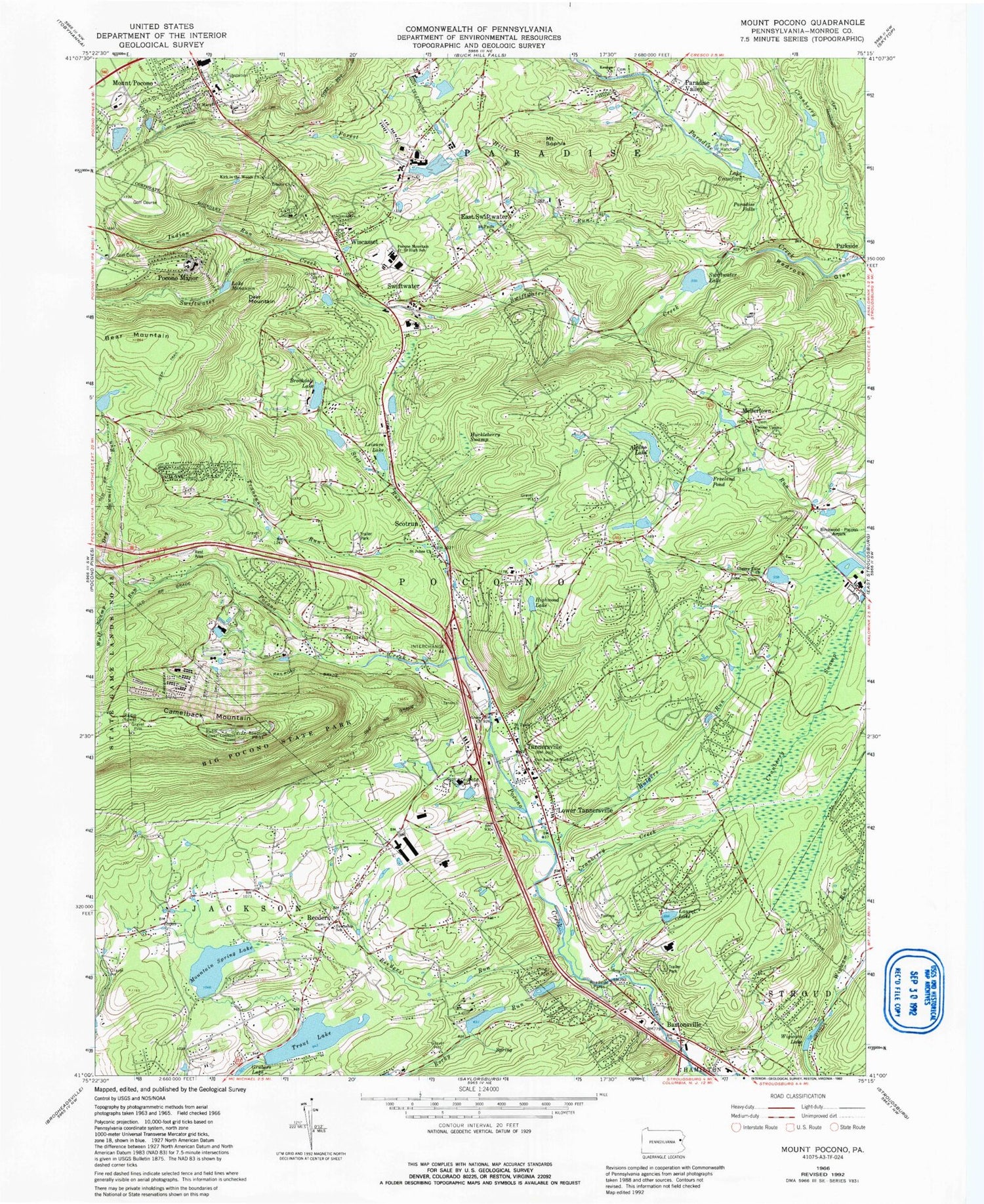 Classic USGS Mount Pocono Pennsylvania 7.5'x7.5' Topo Map Image