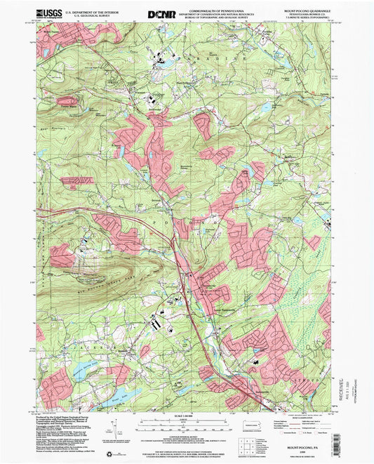 Classic USGS Mount Pocono Pennsylvania 7.5'x7.5' Topo Map Image
