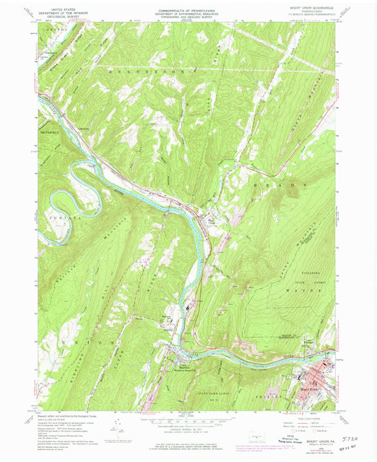 Classic USGS Mount Union Pennsylvania 7.5'x7.5' Topo Map Image