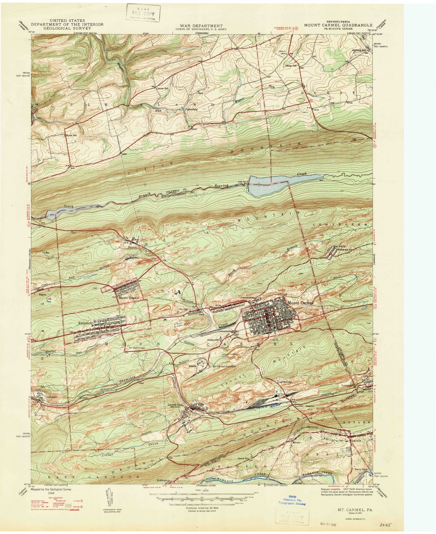 Classic USGS Mount Carmel Pennsylvania 7.5'x7.5' Topo Map Image