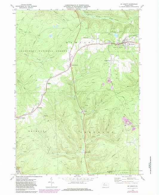 Classic USGS Mount Jewett Pennsylvania 7.5'x7.5' Topo Map Image