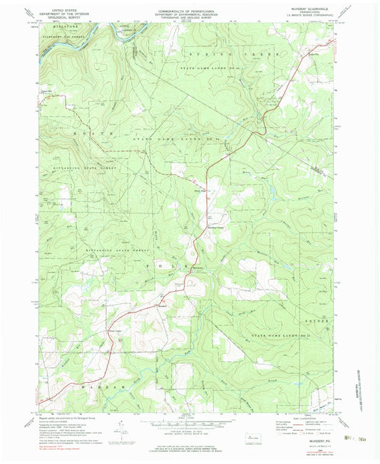 Classic USGS Munderf Pennsylvania 7.5'x7.5' Topo Map Image