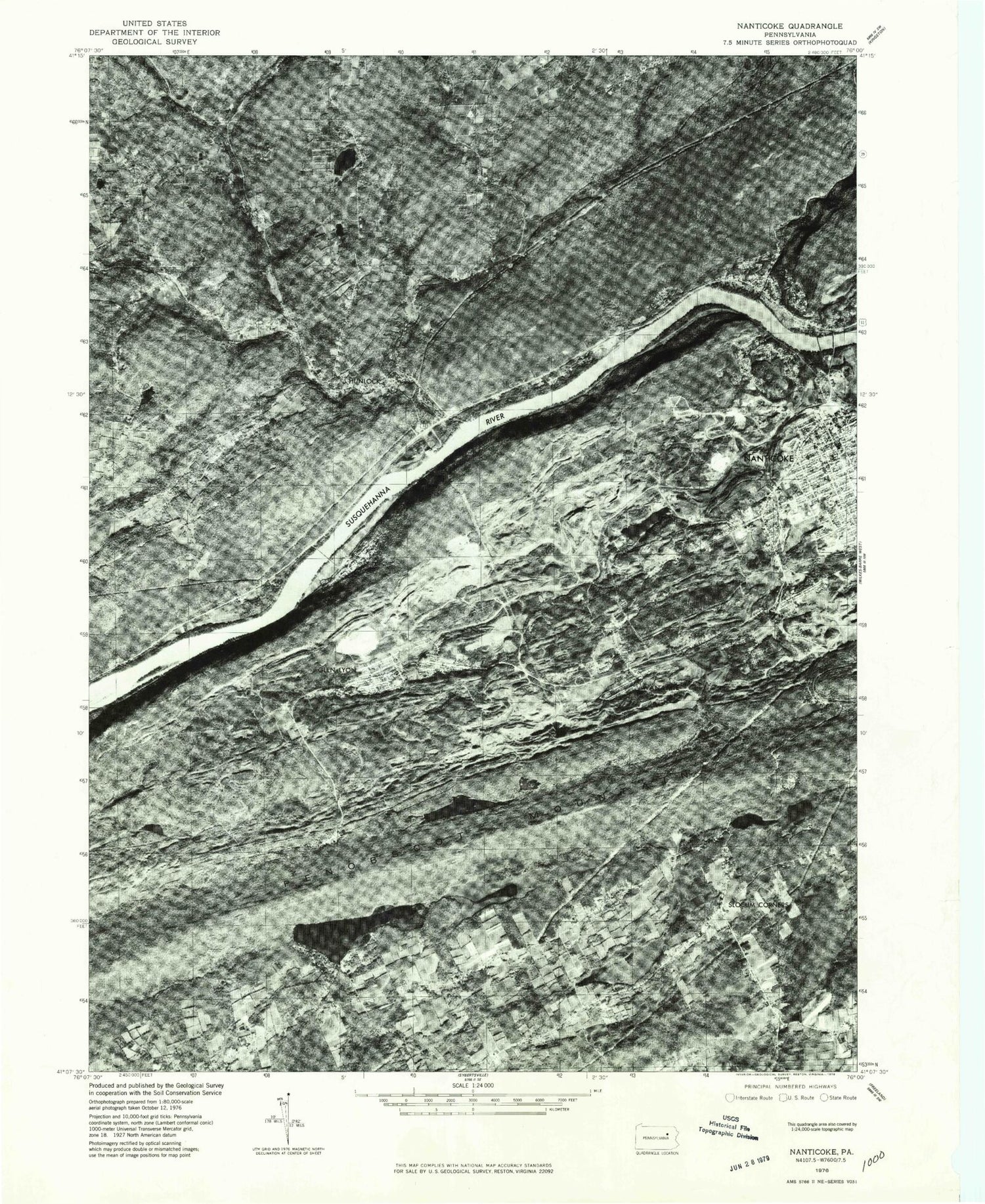Classic USGS Nanticoke Pennsylvania 7.5'x7.5' Topo Map Image