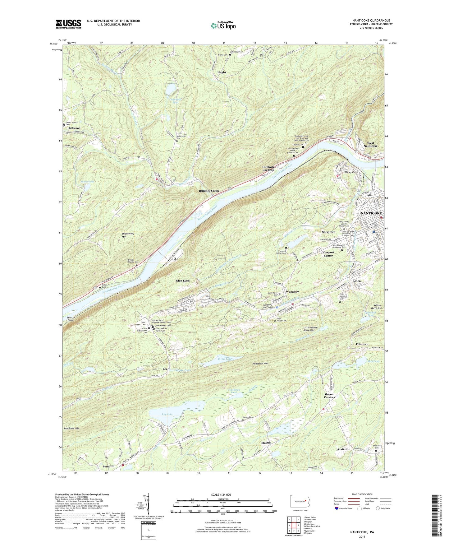 Nanticoke Pennsylvania US Topo Map Image