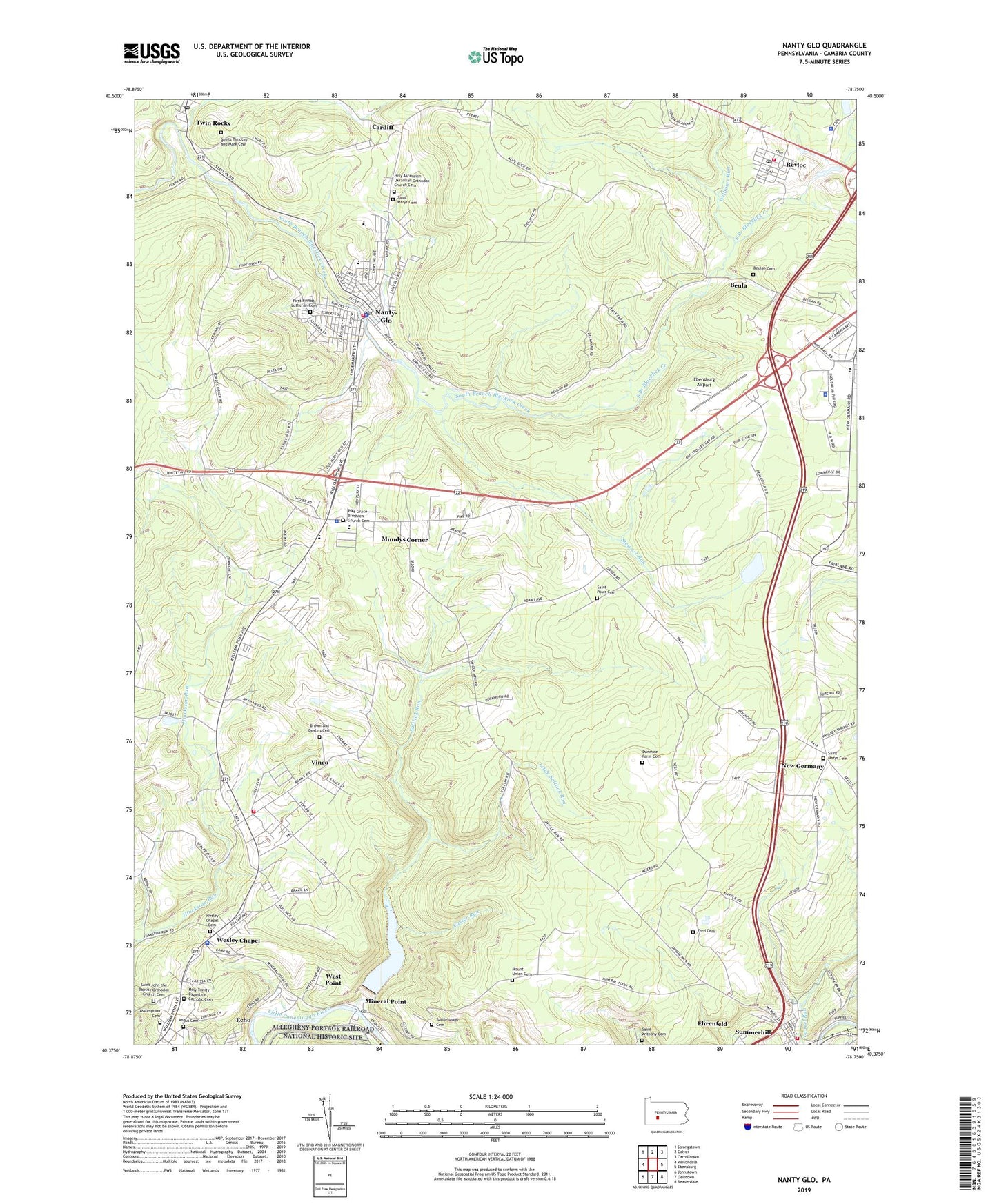 Nanty Glo Pennsylvania US Topo Map Image