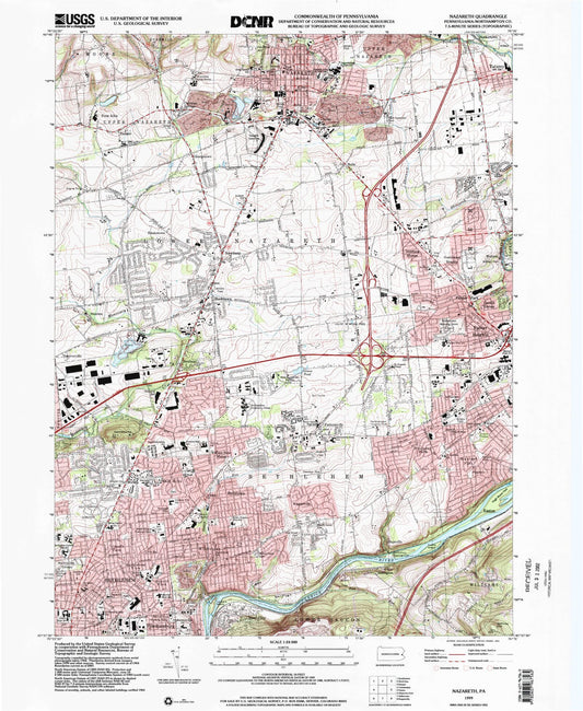 Classic USGS Nazareth Pennsylvania 7.5'x7.5' Topo Map Image