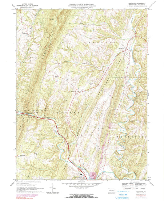 Classic USGS Needmore Pennsylvania 7.5'x7.5' Topo Map Image