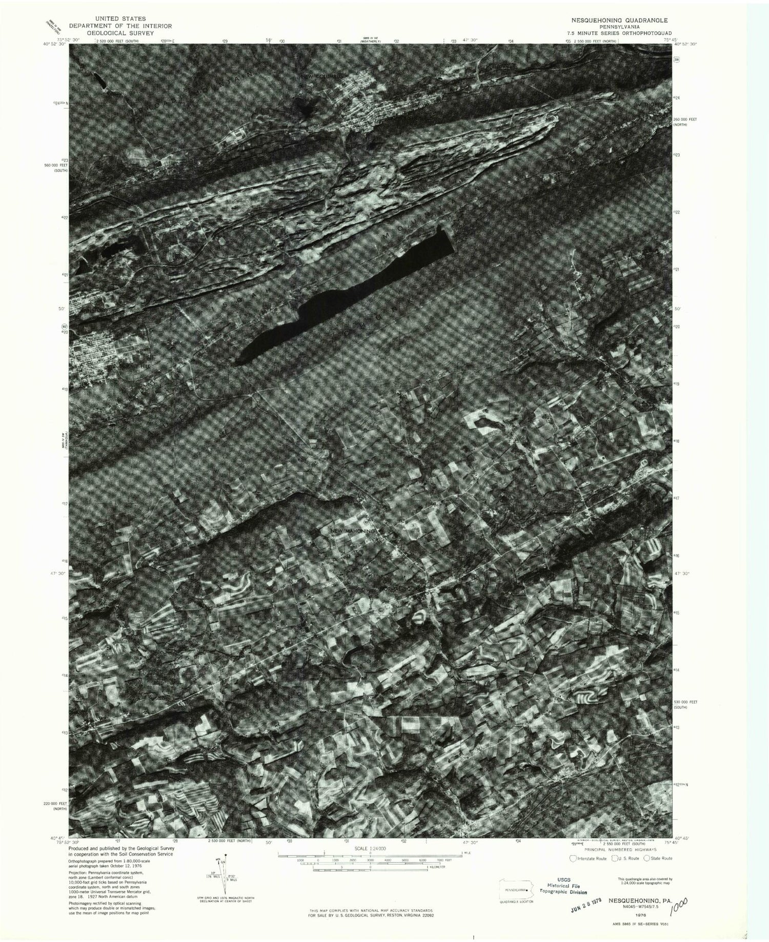 Classic USGS Nesquehoning Pennsylvania 7.5'x7.5' Topo Map Image