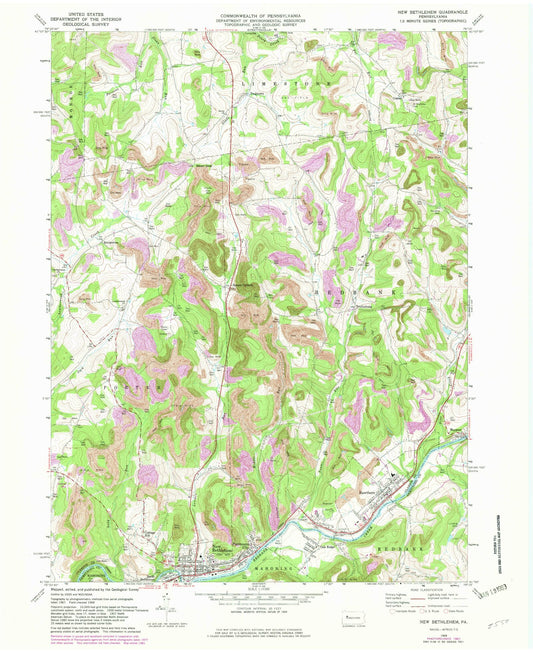 Classic USGS New Bethlehem Pennsylvania 7.5'x7.5' Topo Map Image