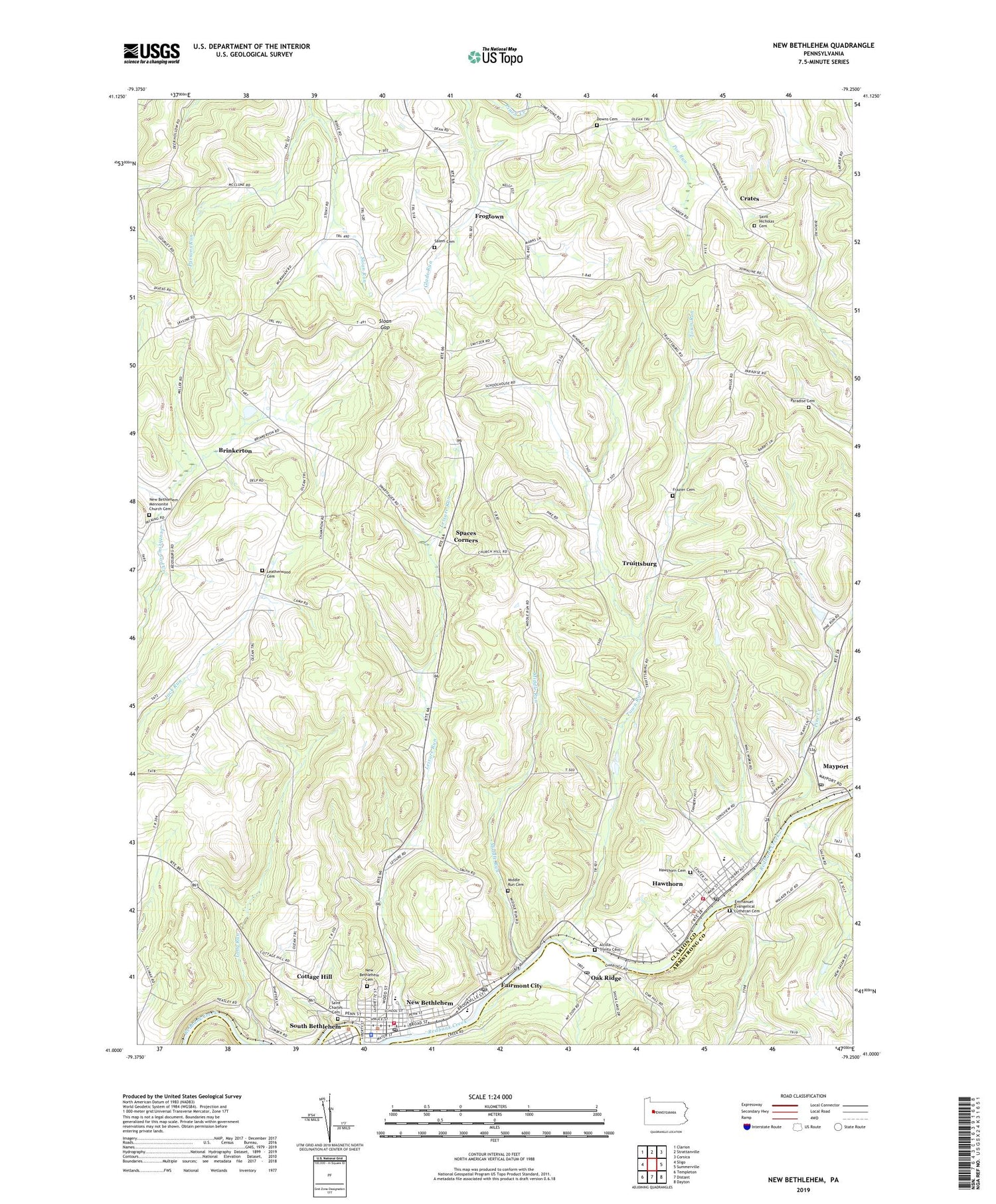 New Bethlehem Pennsylvania US Topo Map Image