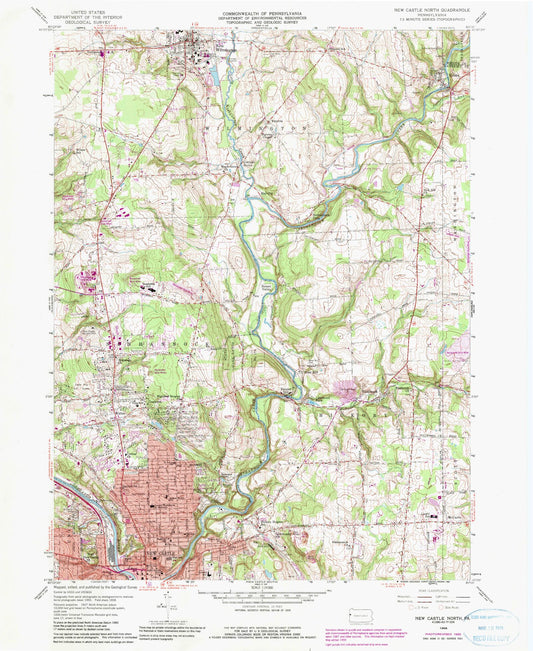 Classic USGS New Castle North Pennsylvania 7.5'x7.5' Topo Map Image