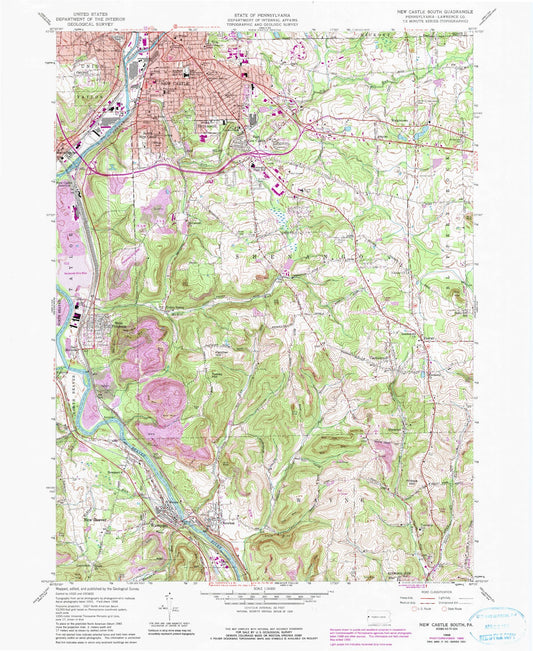 Classic USGS New Castle South Pennsylvania 7.5'x7.5' Topo Map Image