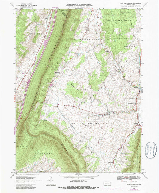 Classic USGS New Enterprise Pennsylvania 7.5'x7.5' Topo Map Image