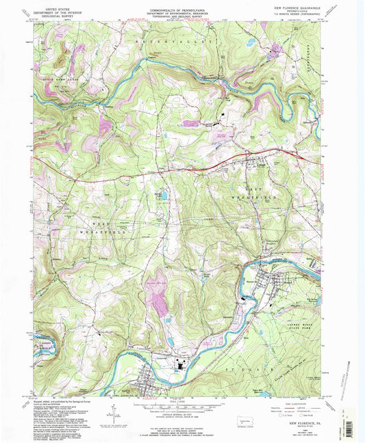 Classic USGS New Florence Pennsylvania 7.5'x7.5' Topo Map Image