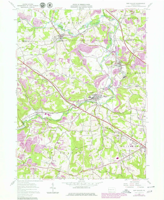Classic USGS New Galilee Pennsylvania 7.5'x7.5' Topo Map Image