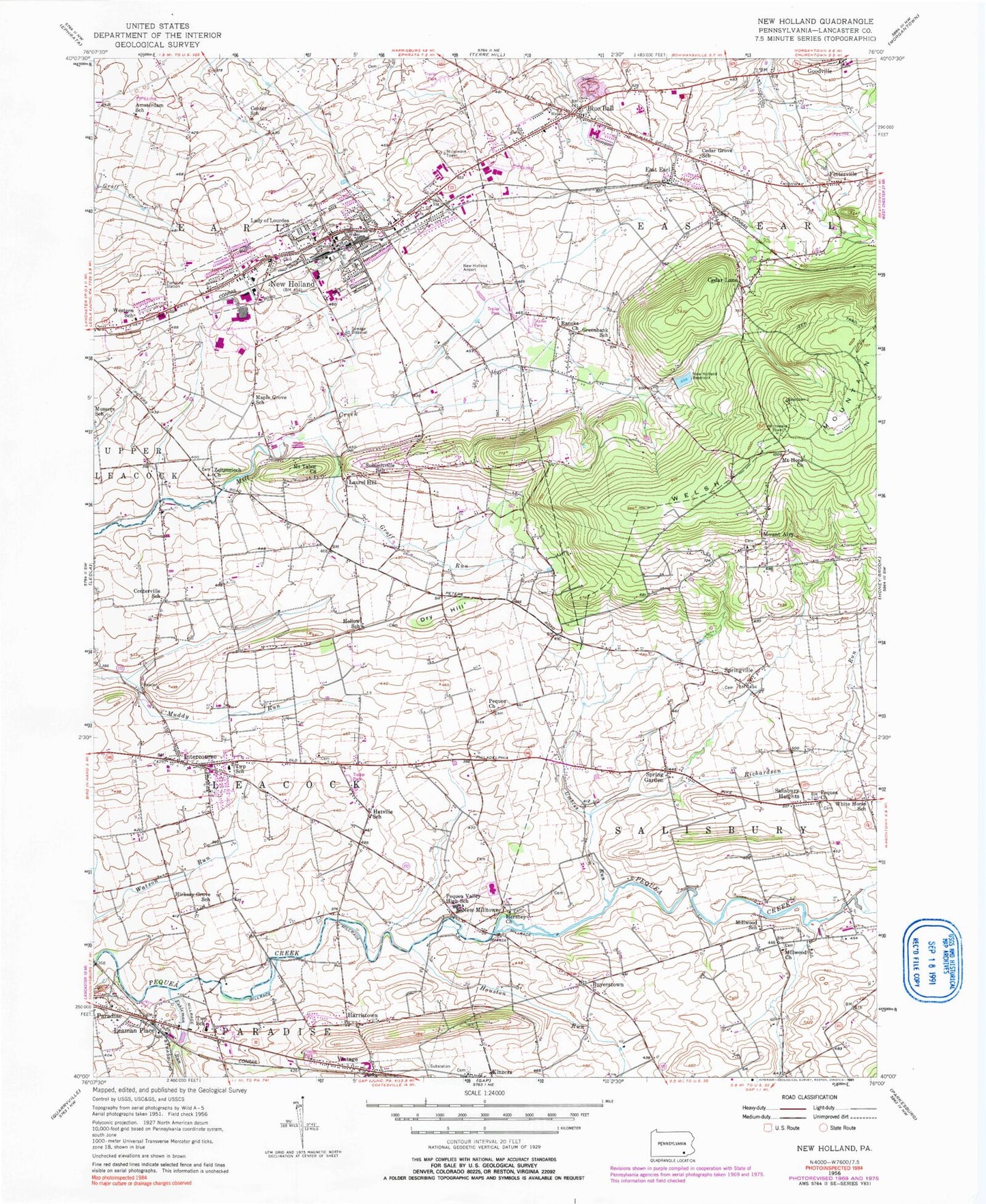 Classic USGS New Holland Pennsylvania 7.5'x7.5' Topo Map Image