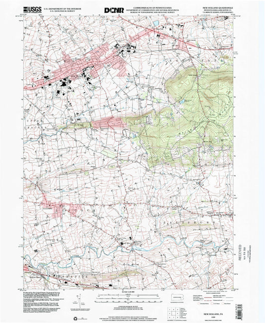 Classic USGS New Holland Pennsylvania 7.5'x7.5' Topo Map Image