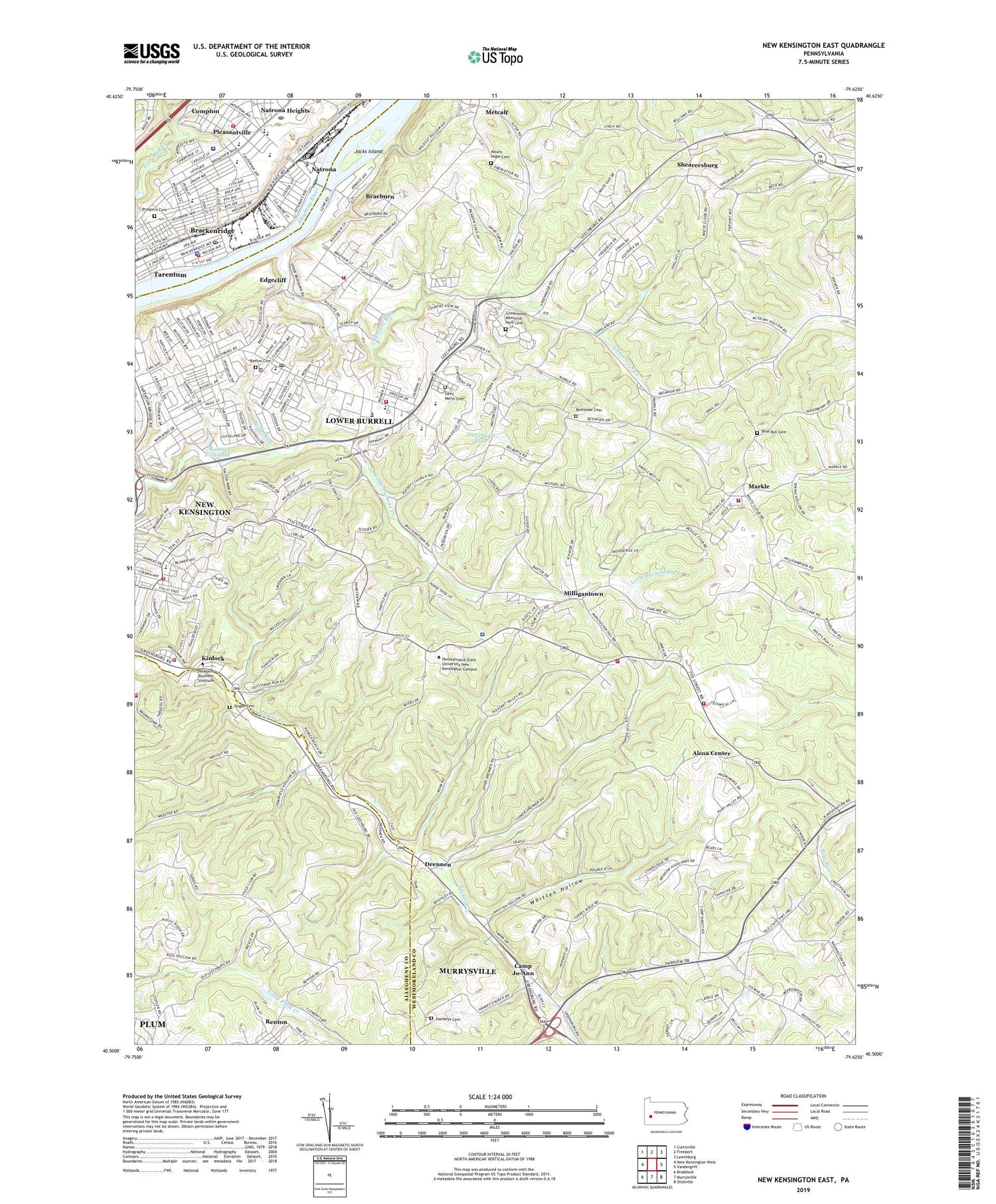 New Kensington East Pennsylvania US Topo Map Image