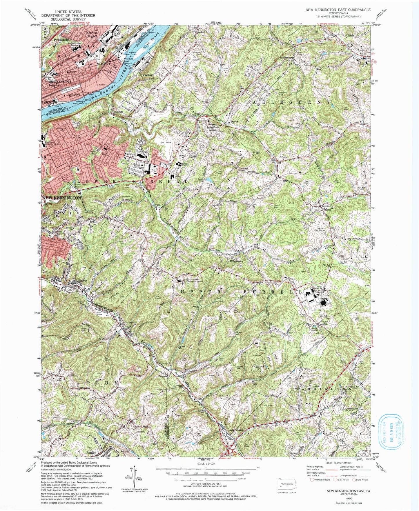 Classic USGS New Kensington East Pennsylvania 7.5'x7.5' Topo Map Image