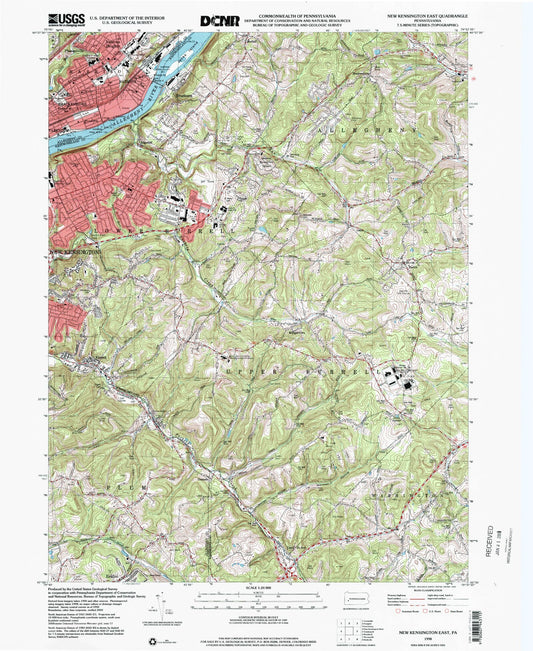 Classic USGS New Kensington East Pennsylvania 7.5'x7.5' Topo Map Image