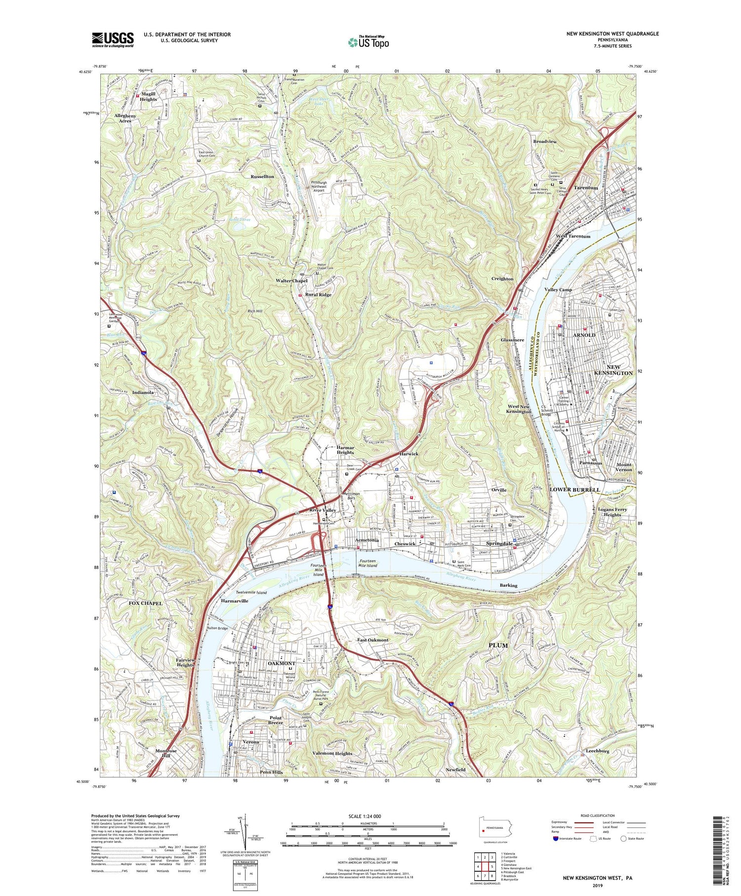 New Kensington West Pennsylvania US Topo Map Image
