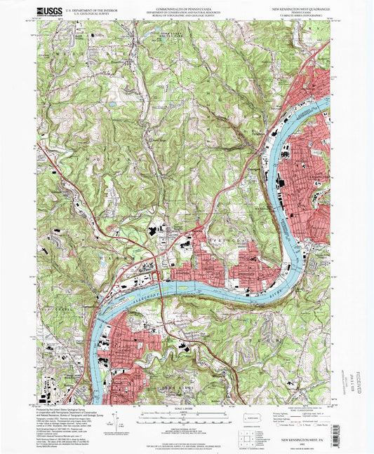 Classic USGS New Kensington West Pennsylvania 7.5'x7.5' Topo Map Image