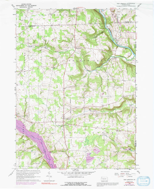 Classic USGS New Lebanon Pennsylvania 7.5'x7.5' Topo Map Image