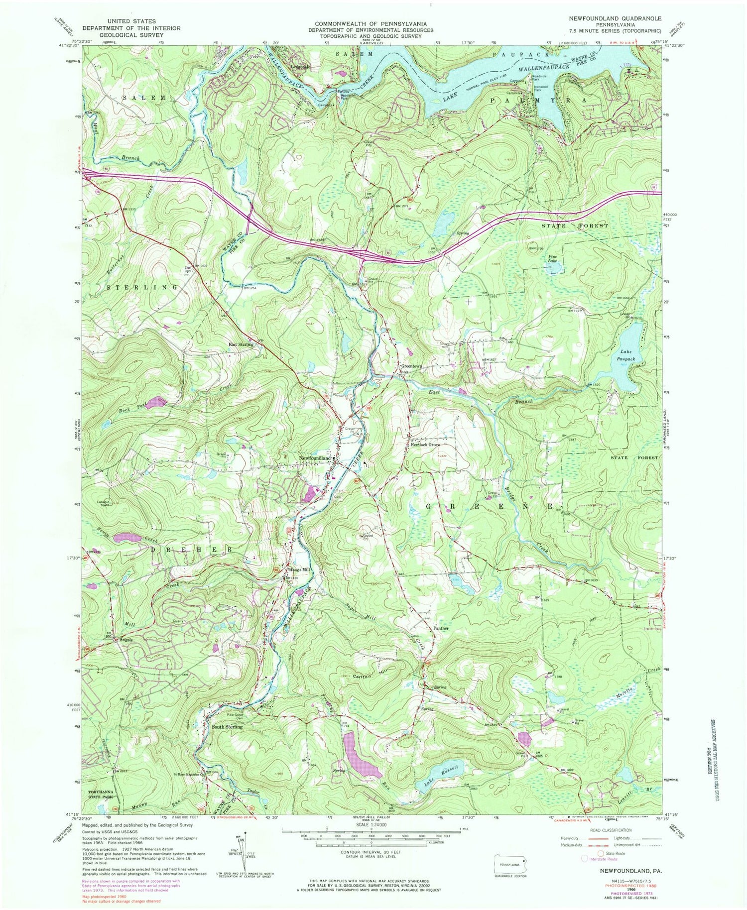 Classic USGS Newfoundland Pennsylvania 7.5'x7.5' Topo Map Image