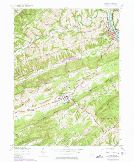 Classic USGS Newport Pennsylvania 7.5'x7.5' Topo Map Image