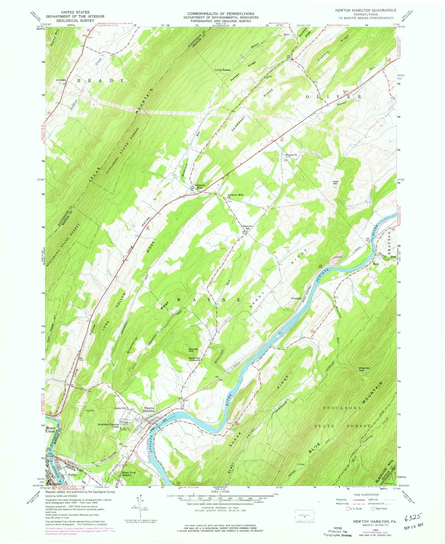 Classic USGS Newton Hamilton Pennsylvania 7.5'x7.5' Topo Map Image