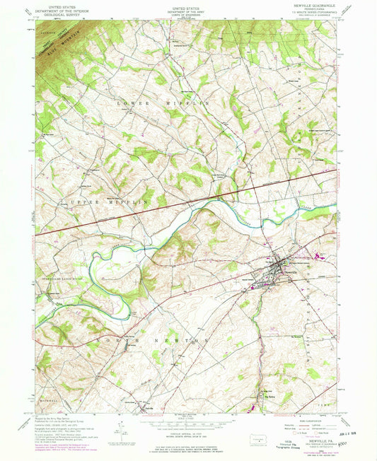 Classic USGS Newville Pennsylvania 7.5'x7.5' Topo Map Image