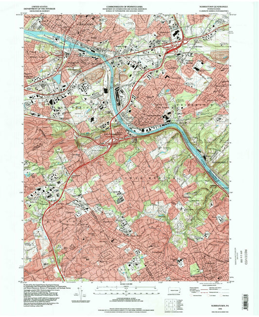 Classic USGS Norristown Pennsylvania 7.5'x7.5' Topo Map Image