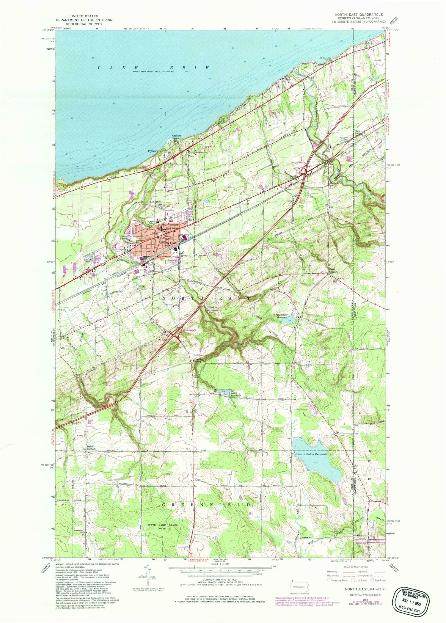Classic USGS North East Pennsylvania 7.5'x7.5' Topo Map Image