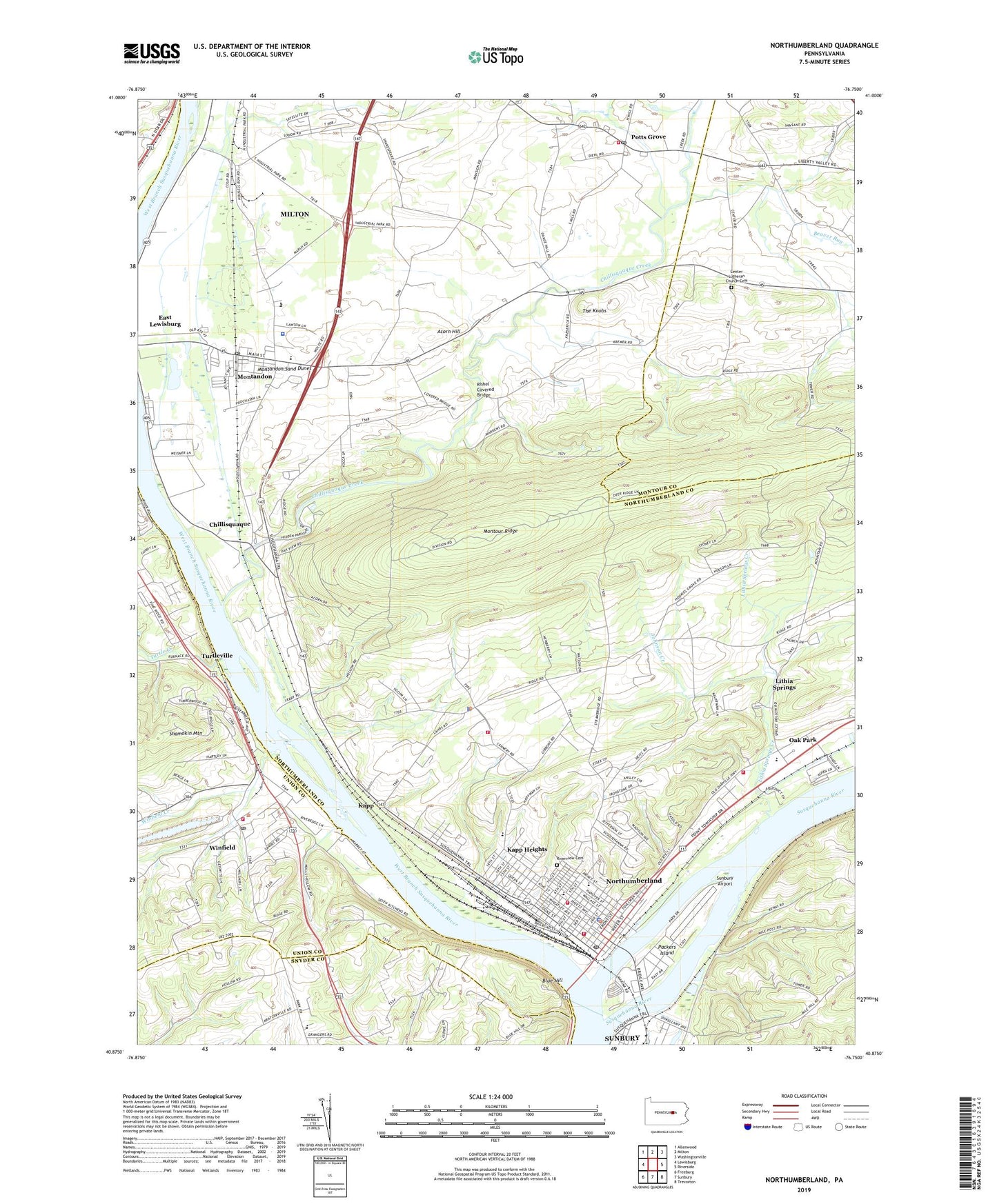 Northumberland Pennsylvania US Topo Map Image