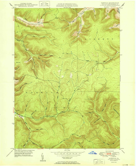Classic USGS Norwich Pennsylvania 7.5'x7.5' Topo Map Image